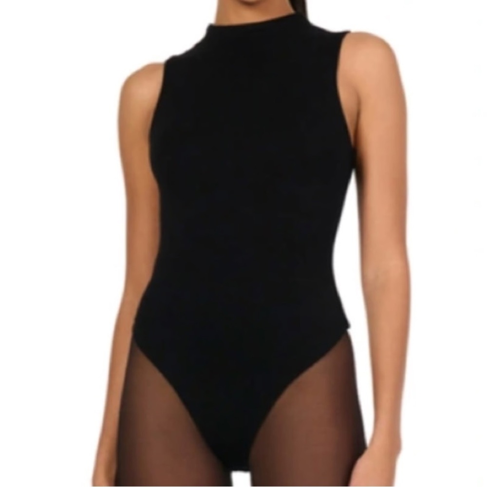 NWT Naked Wardrobe Sculpt Black Velvet High Neck Bodysuit Size S